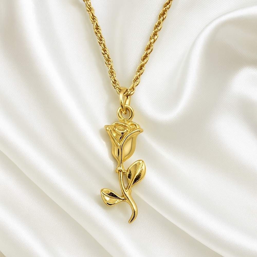 Elegant Gold Rose Pendant Necklace – Delicate Floral Jewelry for Women